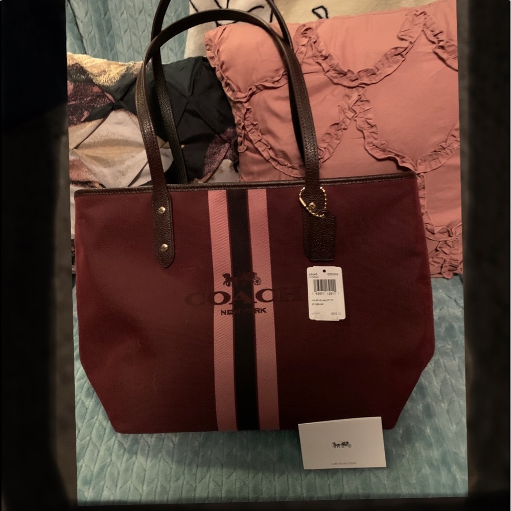 Coach Burgundy and Pink Tote Bag